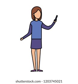 young woman with smartphone character