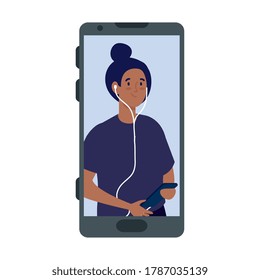 young woman in smartphone device, on white background vector illustration design