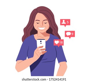 Young Woman Smartphone Hands Checking Her Stock Vector (Royalty Free ...