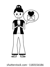 young woman with smartphone and speech bubble
