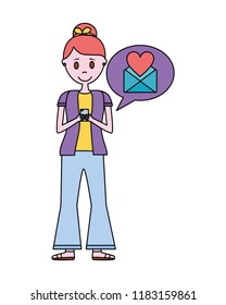 young woman with smartphone and speech bubble