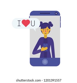 young woman with smartphone and speech bubble