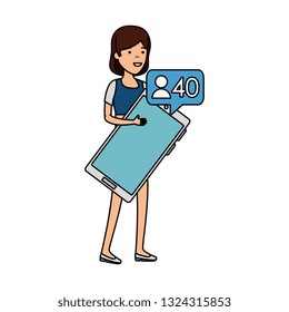 young woman with smartphone and speech bubble