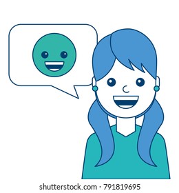 young woman with smile emoticon in speech bubble