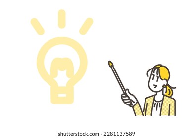 Young woman smiling and holding pointer [Vector illustration].