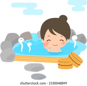 Young woman smiling in the hot spring