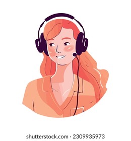 Young woman smiling, listening with headphones isolated