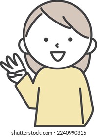 Young woman smiling and pointing up three fingers.