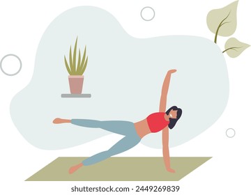 young woman smiling practicing yoga. healthy body concept.flat vector illustration.