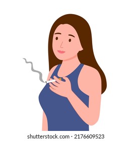 Young woman smoking in flat design vector illustration.