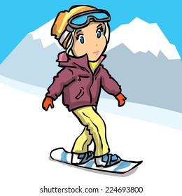 young woman snowboarding