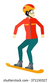 Young woman snowboarding.