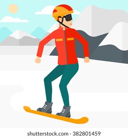 Young woman snowboarding.