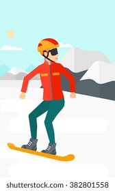 Young woman snowboarding.