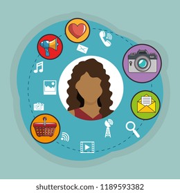 young woman with social media marketing icons