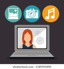 young woman with social media marketing icons