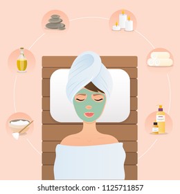 Young woman in spa. Flat design style modern vector illustration concept.