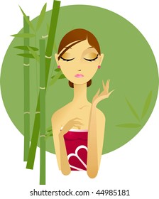 young woman spa on green bamboo background