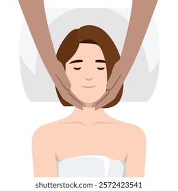 Young Woman Spa Treatment Relaxation. Flat vector illustration isolated on white background