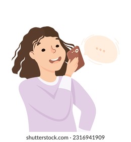 Young Woman Speaking Phone or Recording Audio Message in Chat Vector Illustration