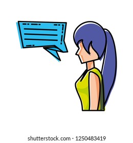 young woman with speech bubble
