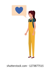 young woman with speech bubble avatar character