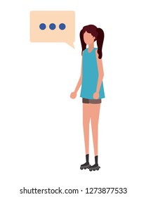 young woman with speech bubble avatar character