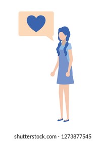 young woman with speech bubble avatar character