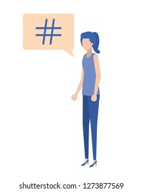 young woman with speech bubble avatar character