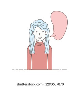 young woman with speech bubble avatar character