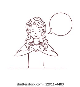 young woman with speech bubble avatar character