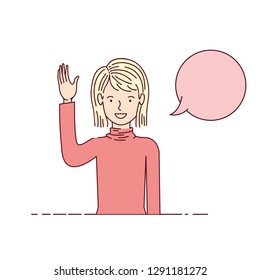 young woman with speech bubble avatar character