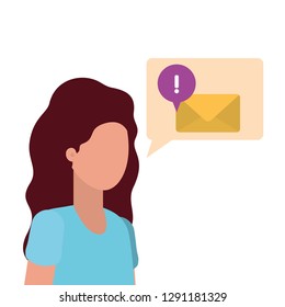 young woman with speech bubble avatar character