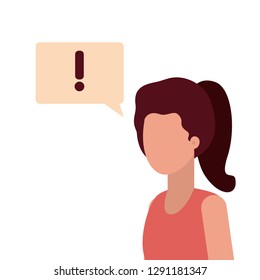 young woman with speech bubble avatar character