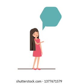 young woman with speech bubble avatar character