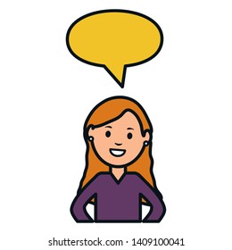 young woman with speech bubble avatar character