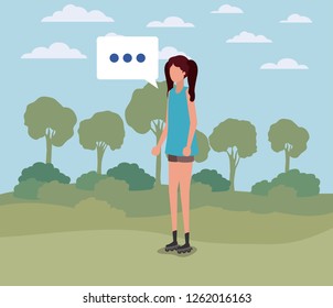 young woman with speech bubble on the camp