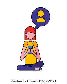 young woman with speech bubble and smartphone