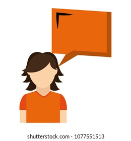 young woman with speech bubble square shape icon