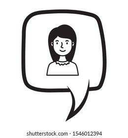 young woman with speech bubble vector illustration design