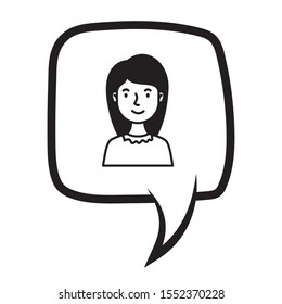young woman with speech bubble vector illustration design