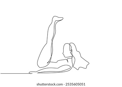 young woman sports pilates balance slim lifestyle one line art design vector