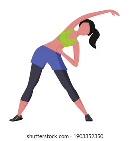 A young woman in a sports uniform does gymnastic exercises. Everyday affairs. A healthy way of life. Vector illustration in a flat style.