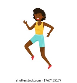 Young Woman in Sportswear Running in Marathon Vector Illustration