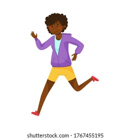 Young Woman in Sportswear Running in Marathon Vector Illustration