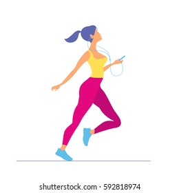 young woman in sportswear running. Morning running. Girl with pl