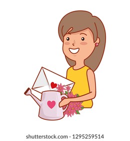 young woman with sprinkler and love letter