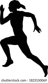 Young Woman Sprinter Runner Run Black Silhouette