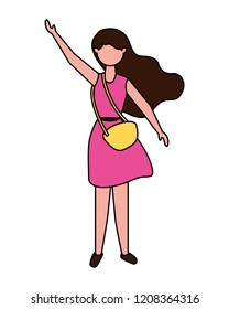 young woman standing character on white background