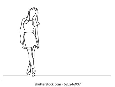 young woman standing - continuous line drawing